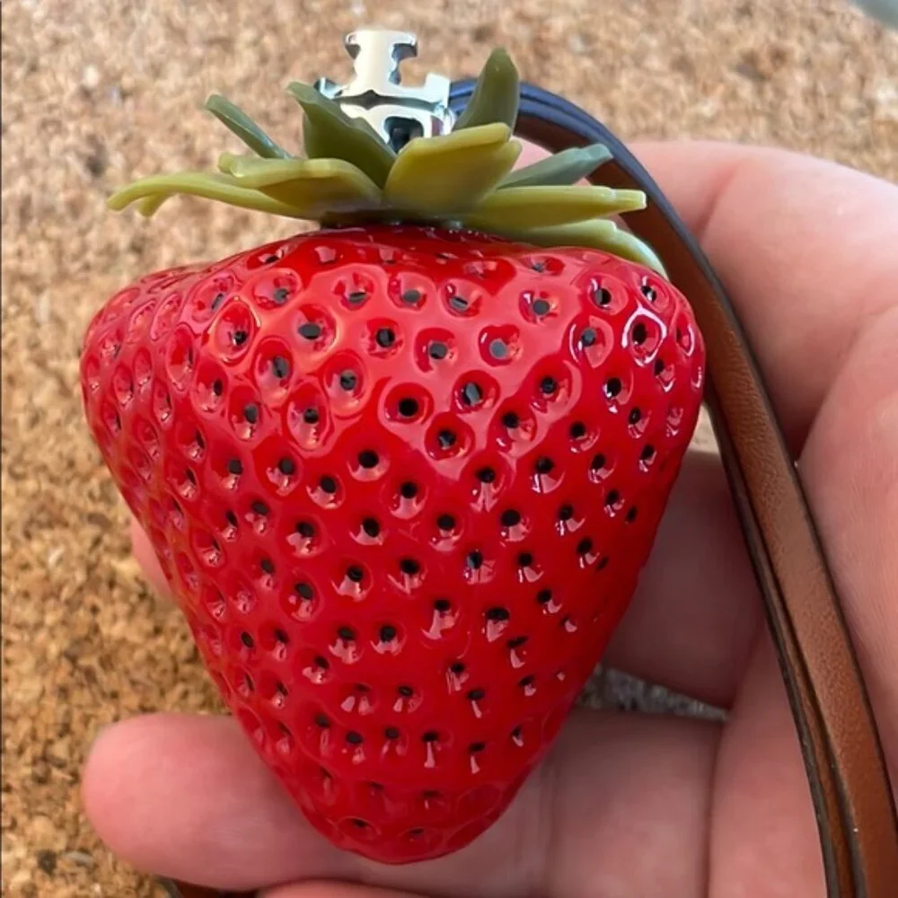 Red Strawberry bag charm with Silver Accent